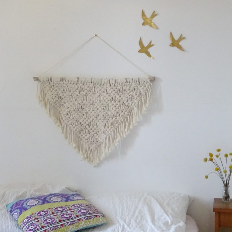 Grande Suspension Murale Macramé Vintage - Jute Fait Main - Années 70 - Boho 36x29cm